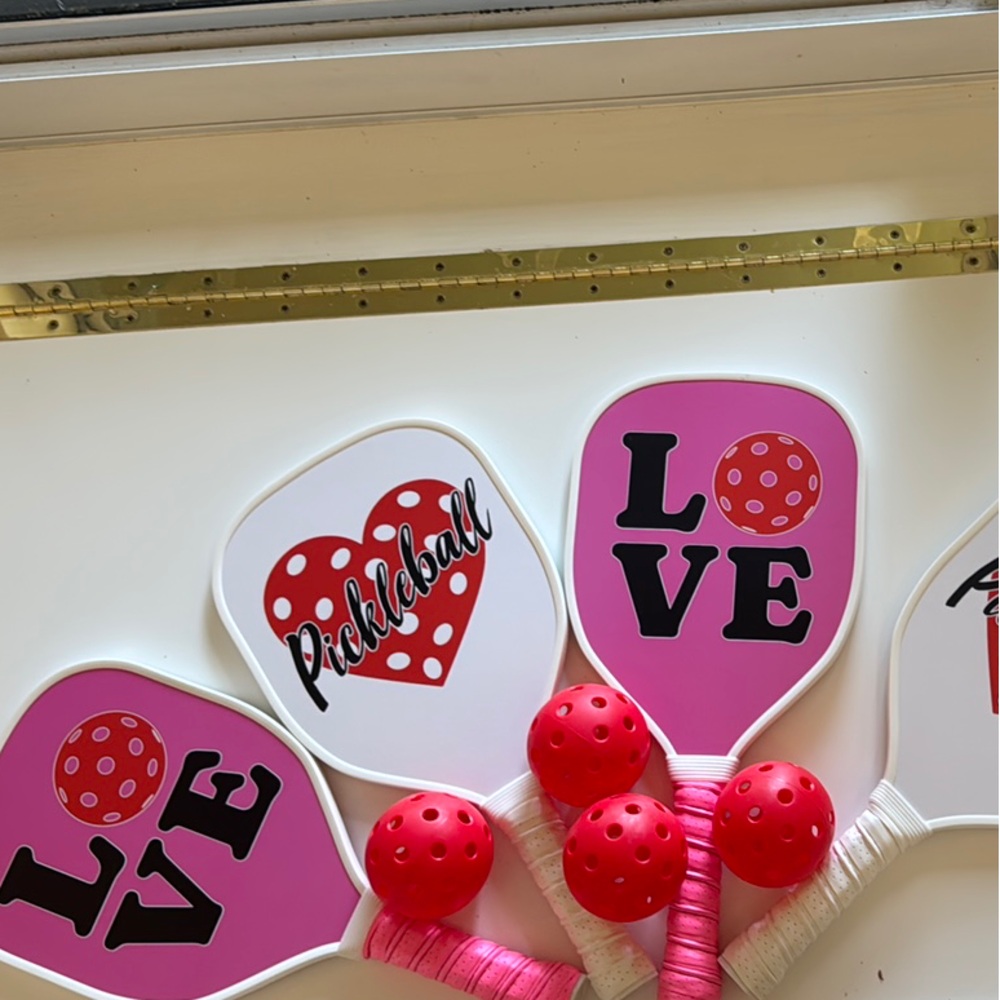 4 custom Pink Love Pickleball Paddle Set